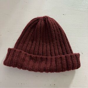 Vintage Beanie Burgundy Dark Red Maroon Ribbed Knit Foldover Unisex Acrylic